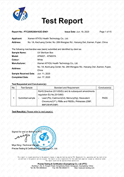 UV sterilizer Box RoHS test